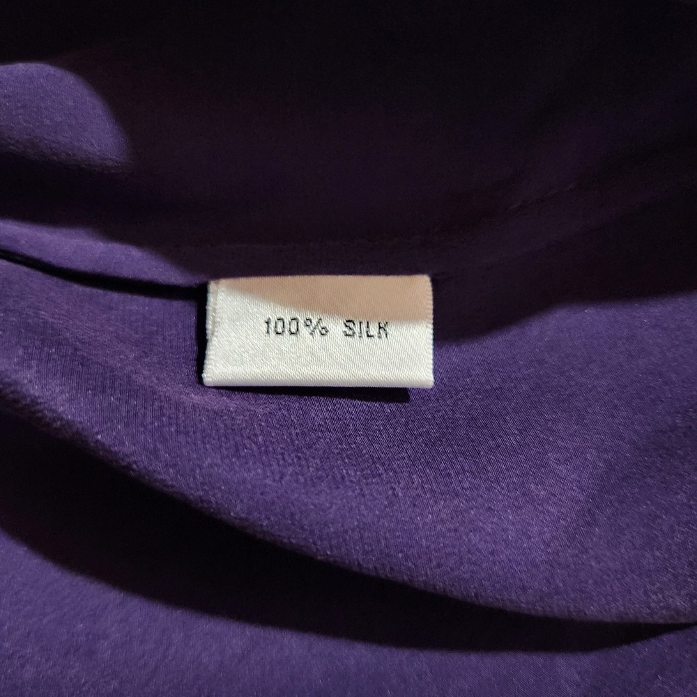 Talbots 100% Silk Blouse Sz 14 Sleeveless Jewel Tone Purple Side Zip V-Neck - Picture 7 of 8